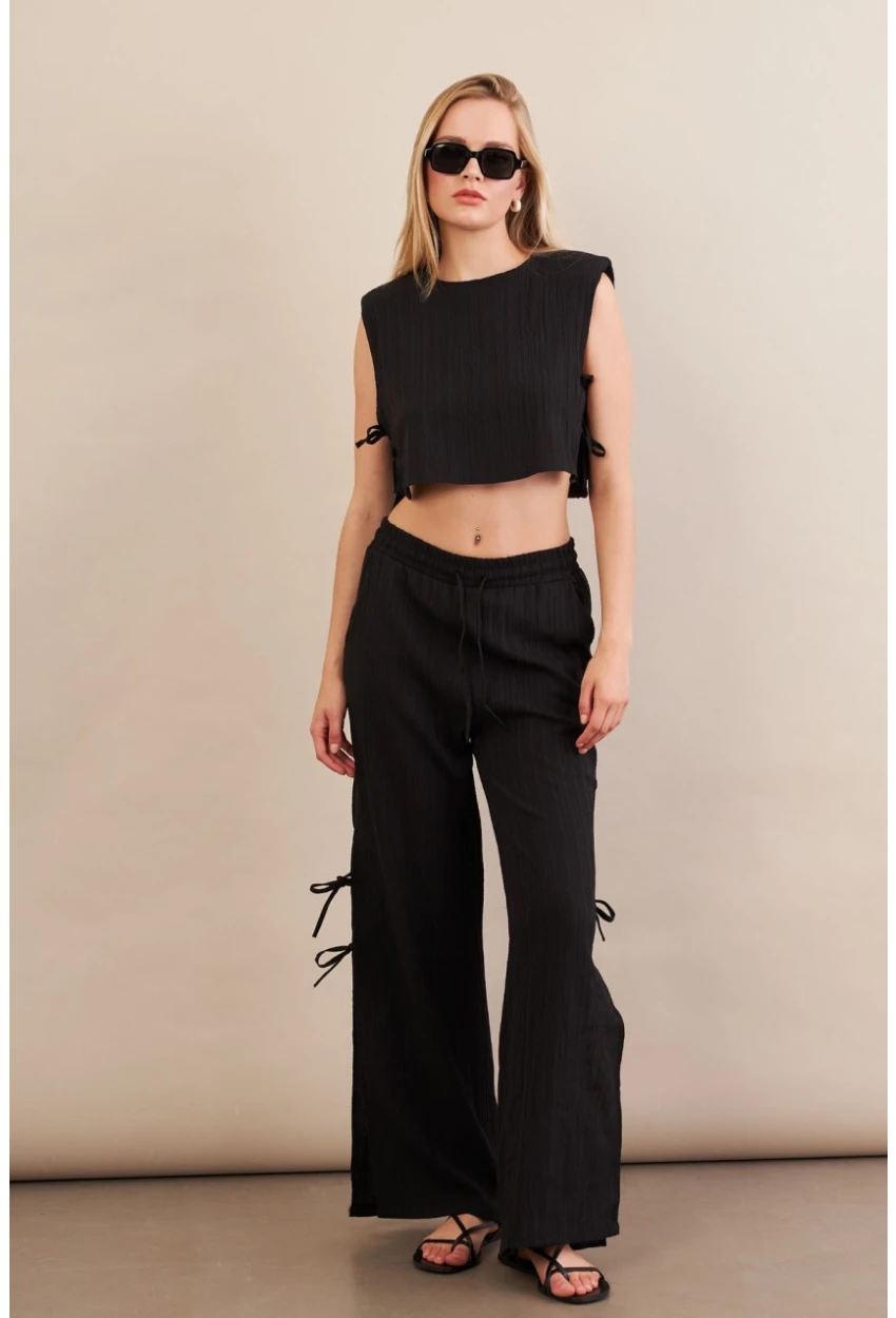 Kadın Siyah Omuzları Vatkalı Alt Üst Takım KED002