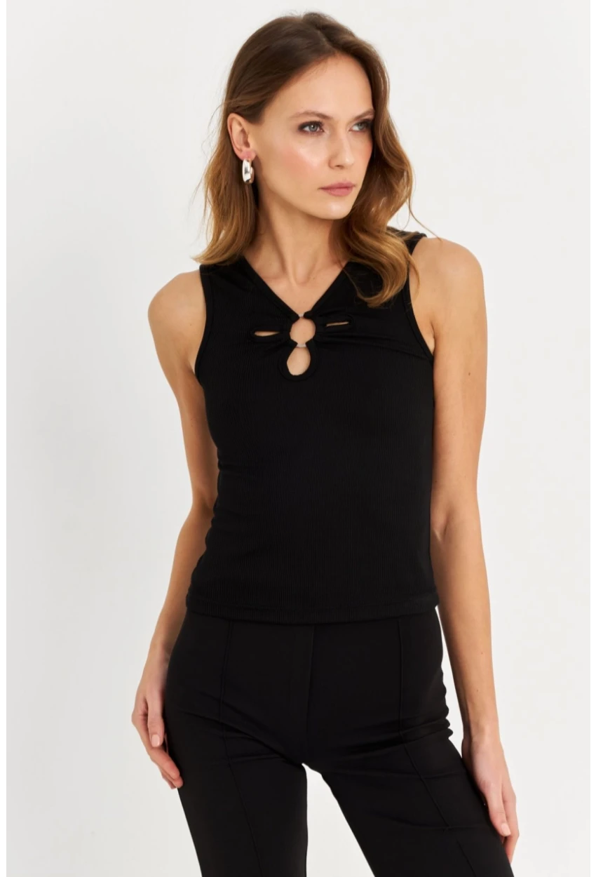 Kadın Siyah Önü Pencereli Atlet MK29