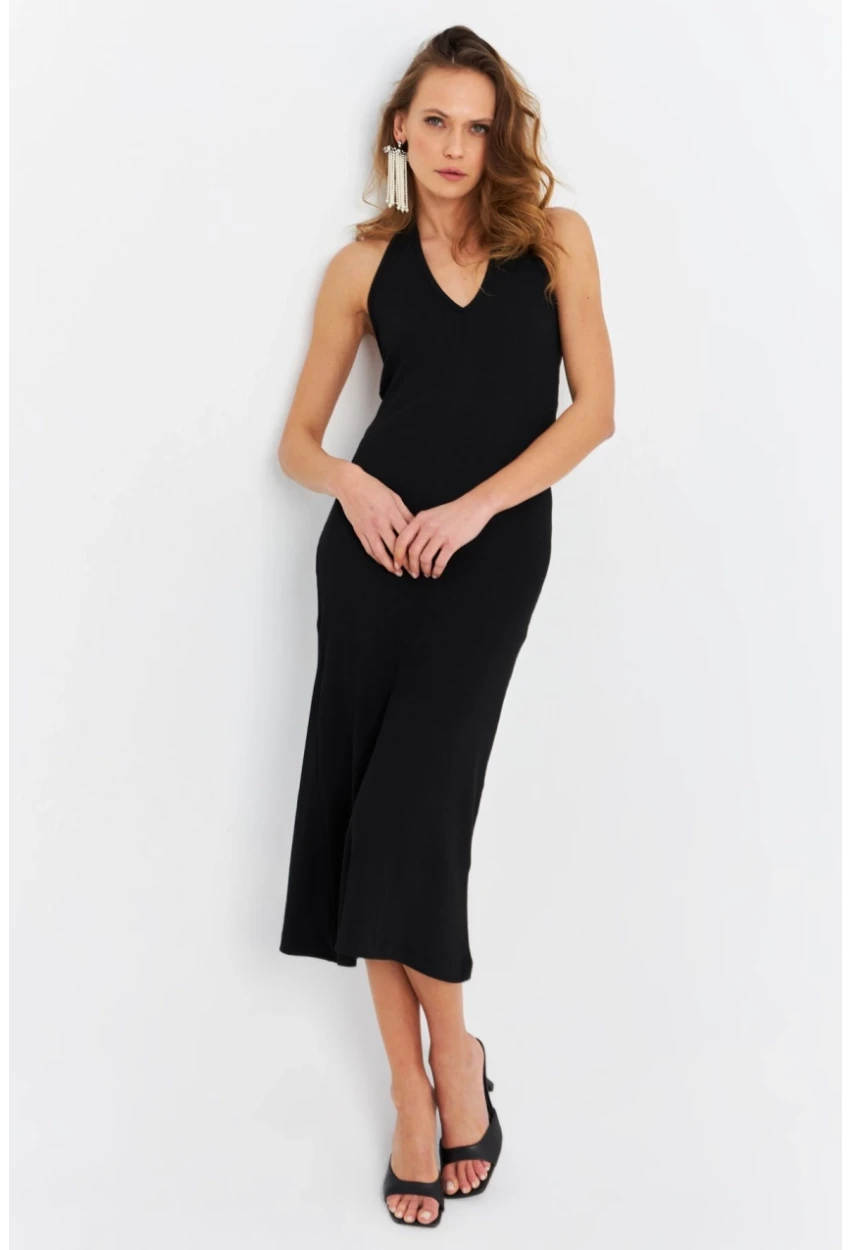 Kadın Siyah Pencereli Kaşkorse Midi Elbise EY3063