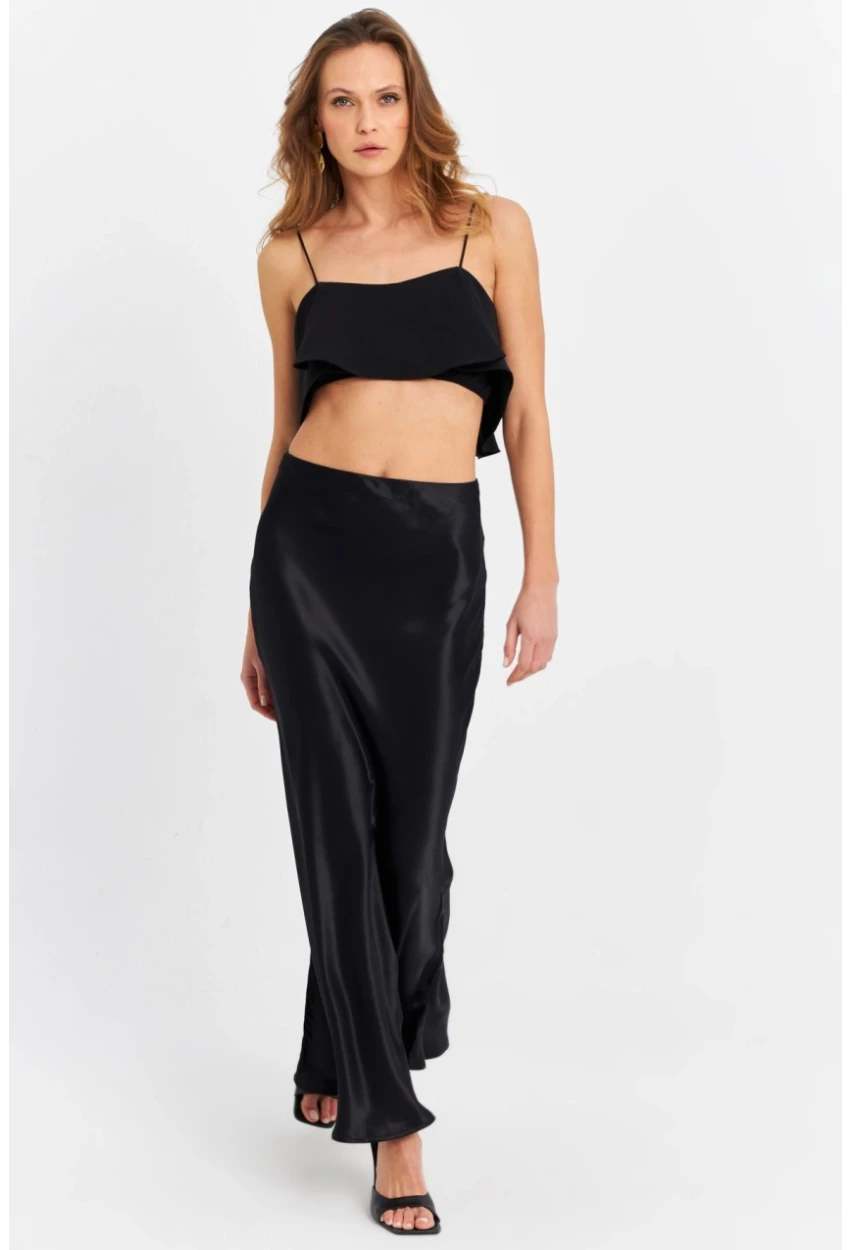 Kadın Siyah Saten Etek CAR2430
