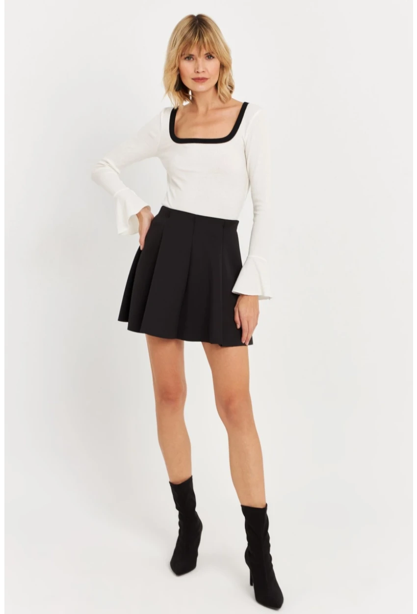 Kadın Siyah Scuba Pilili Mini Etek DAF3204