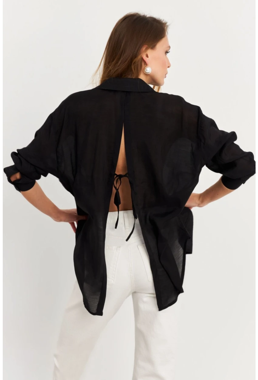 Kadın Siyah Sırtı Açık Gömlek MOD2369