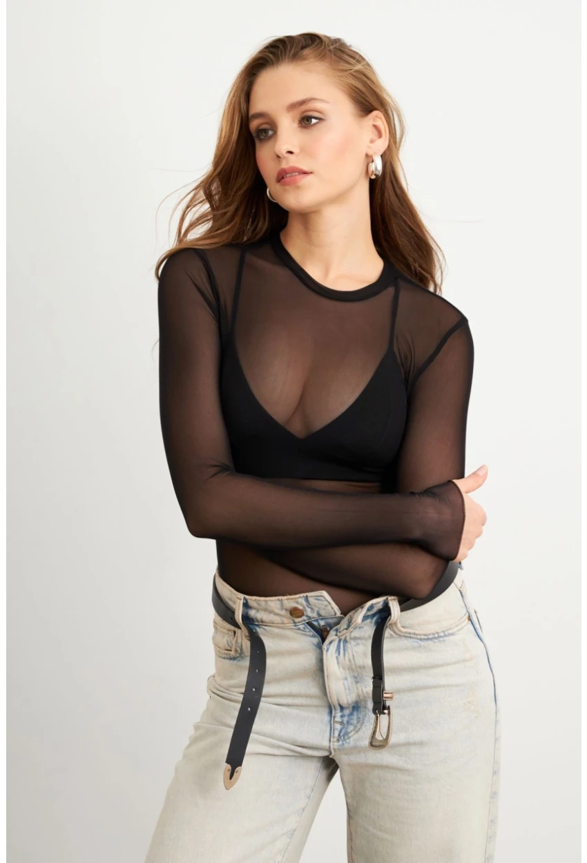 Kadın Siyah Tül Body RX454
