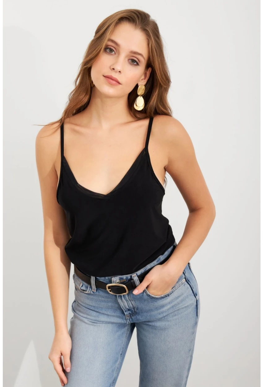 Kadın Siyah Tül Şeritli Atlet LPP1024