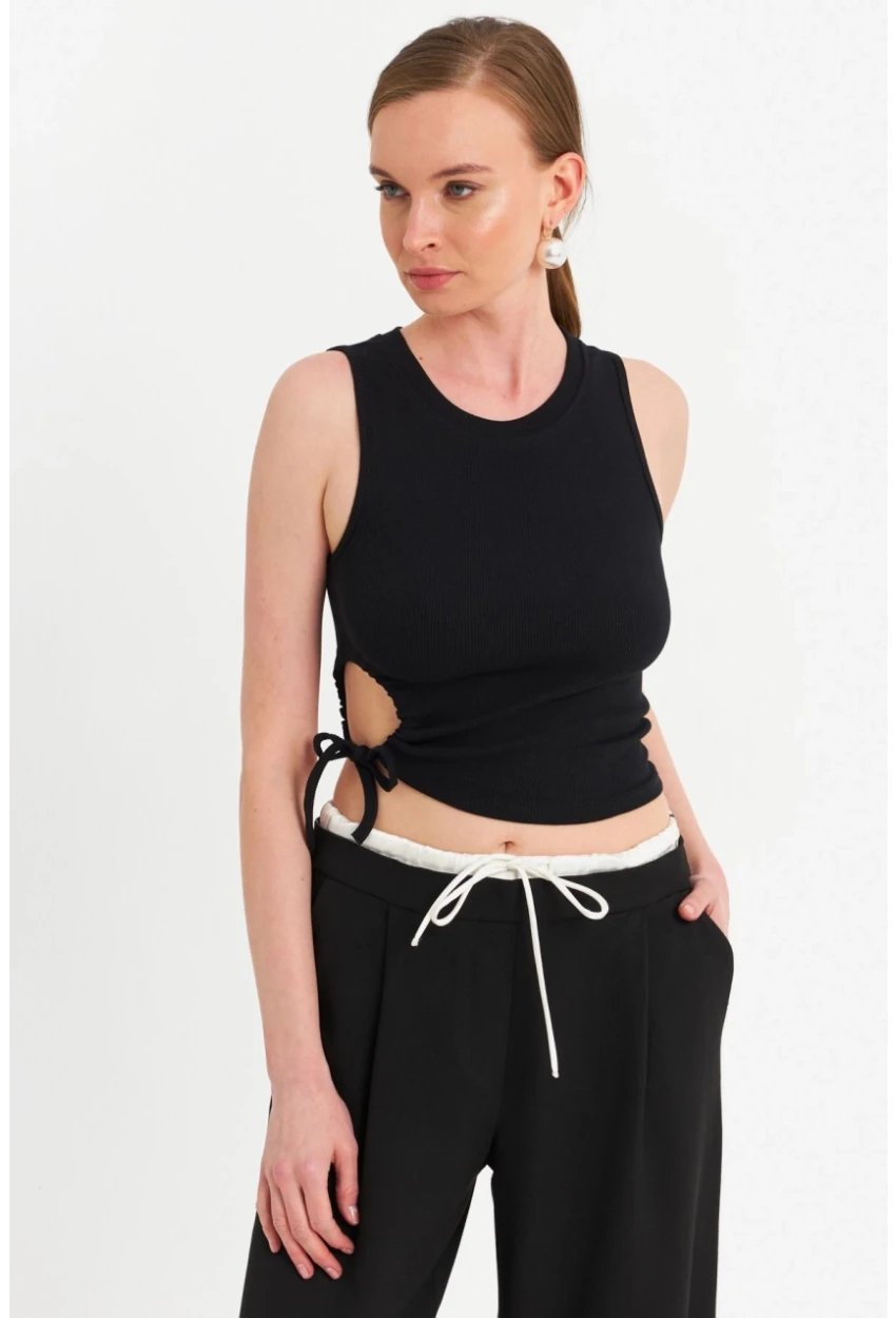 Kadın Siyah Yanı Büzülebilir Basic Bluz RSP329