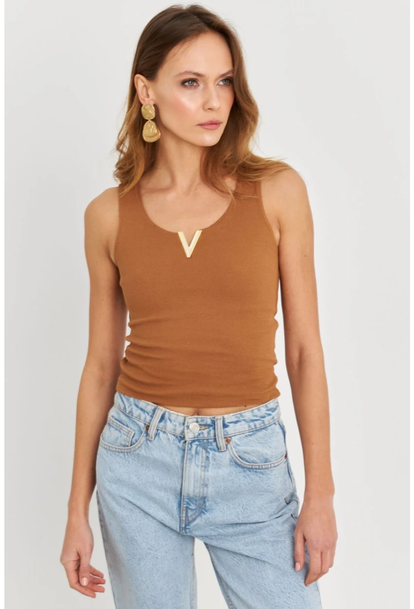 Kadın Tarçın Aksesuarlı Kaşkorse Bluz RLO116