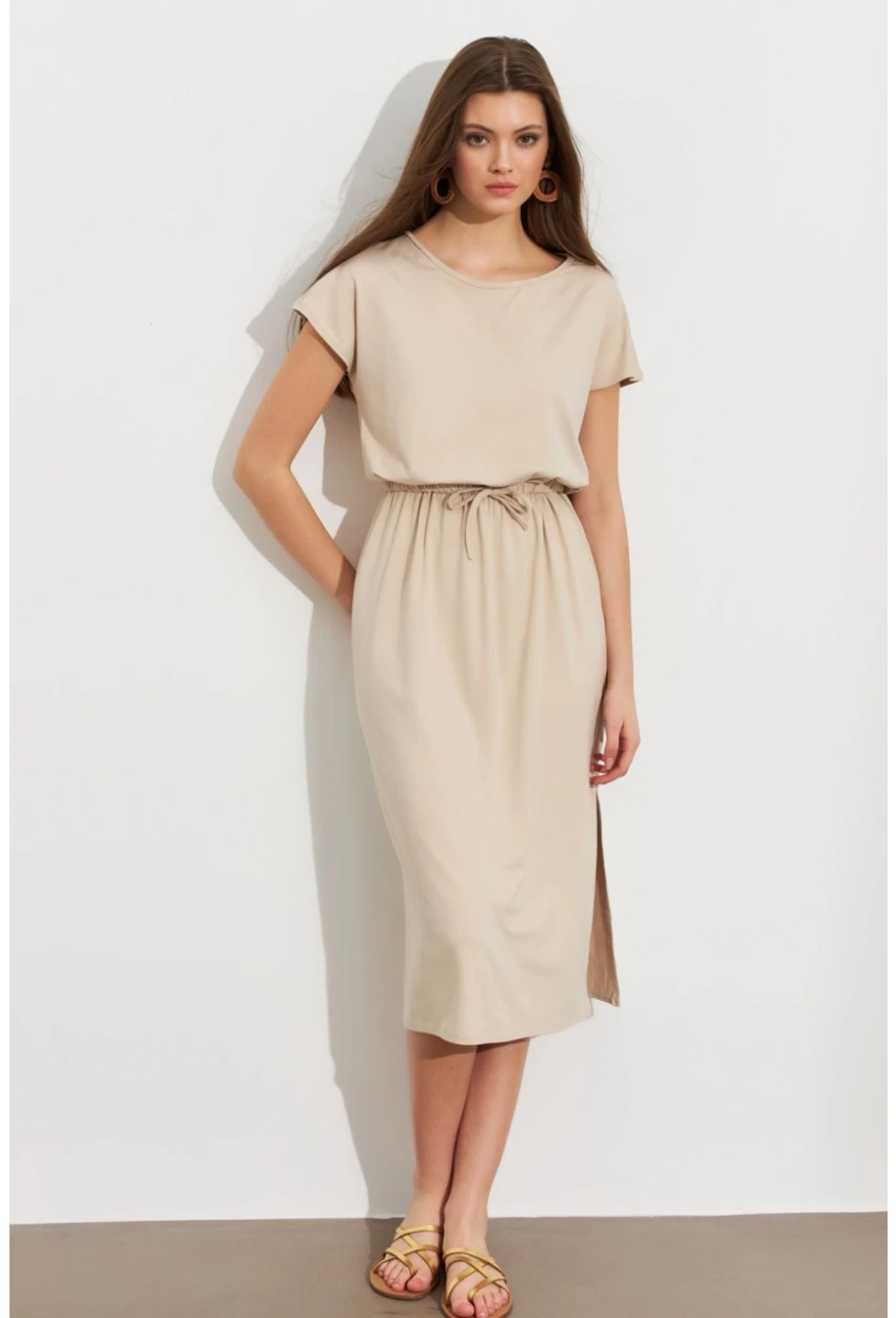 Kadın Taş Beli Büzülebilir Midi Elbise MURO1193