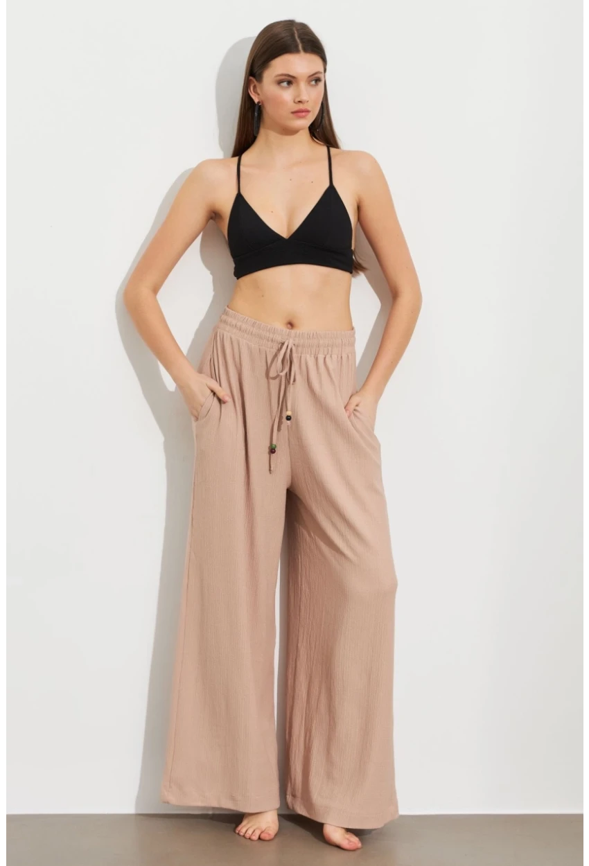 Kadın Taş Beli Lastikli Bürümcük Pantolon ROP105