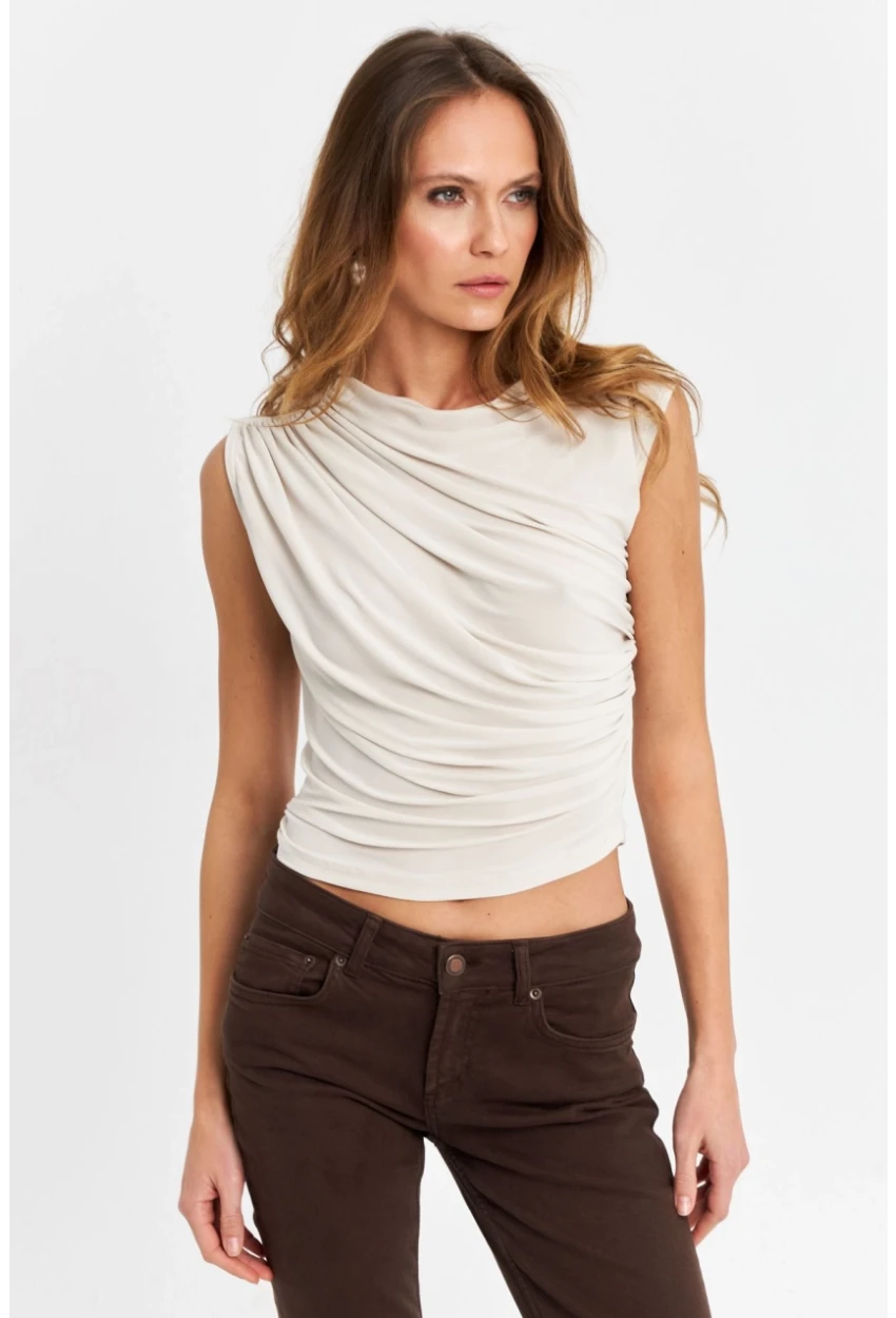 Kadın Taş Büzgülü Kolsuz Bluz LPP1205-90