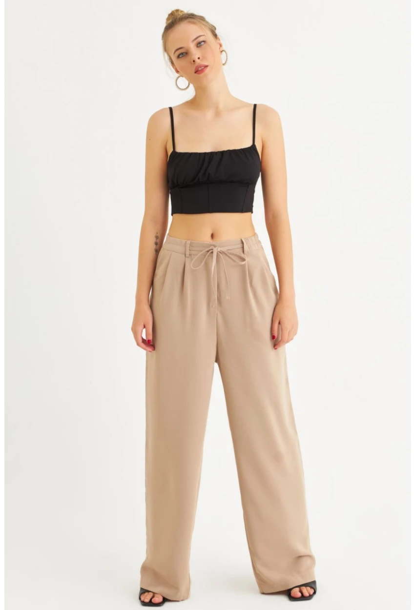 Kadın Taş Fermuarlı Palazzo Pantolon MON143