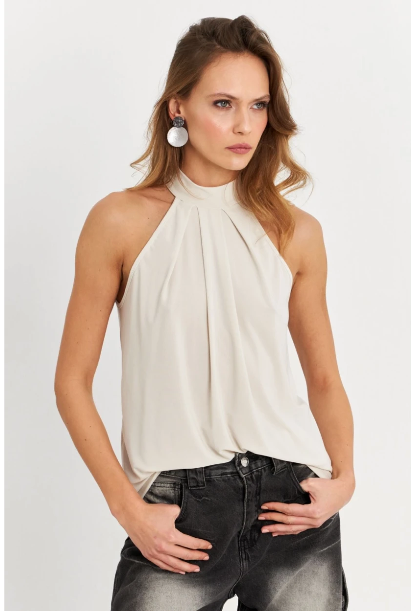 Kadın Taş Halter Yaka Desenli Bluz LPP1273