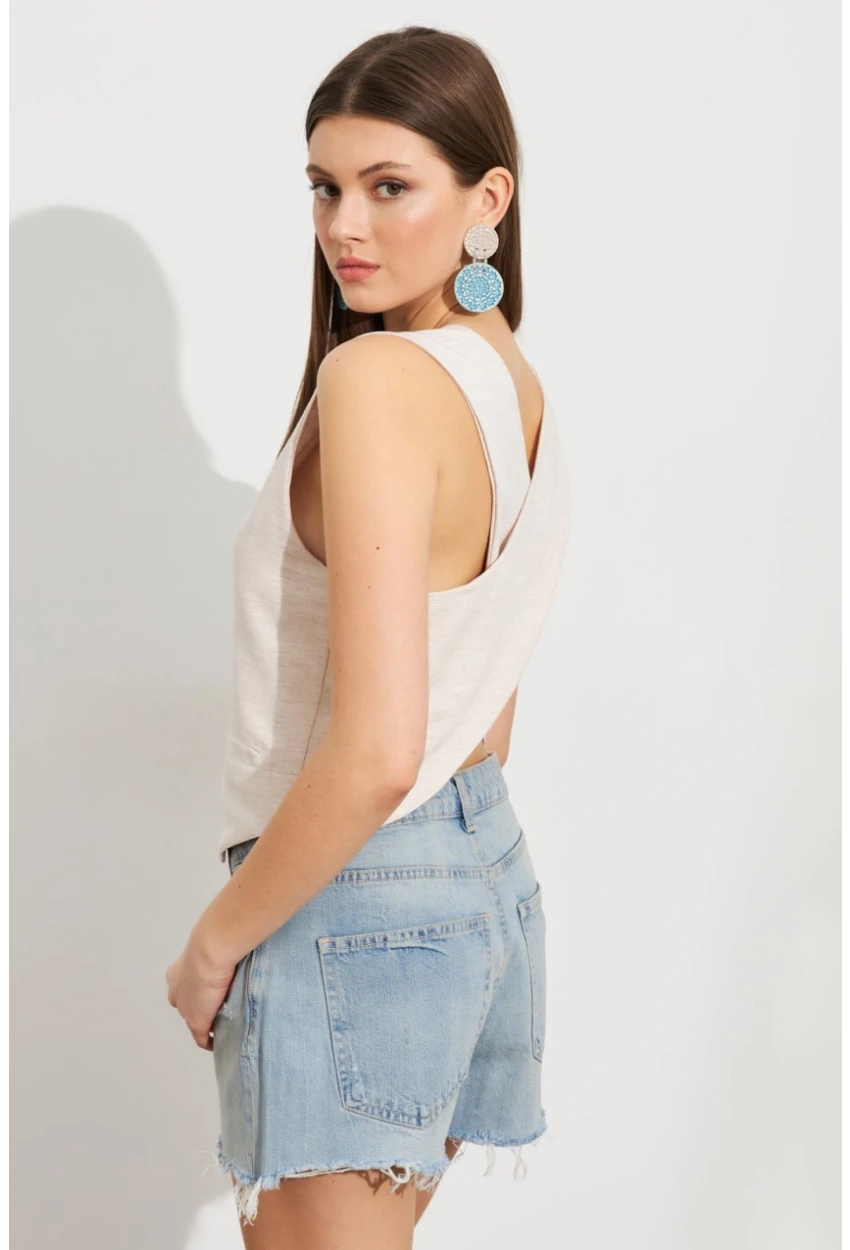 Kadın Taş Keten Yelek ELT1040