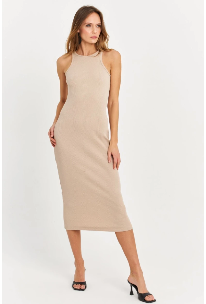 Kadın Taş Kolsuz Kaşkorse Midi Elbise EY3049