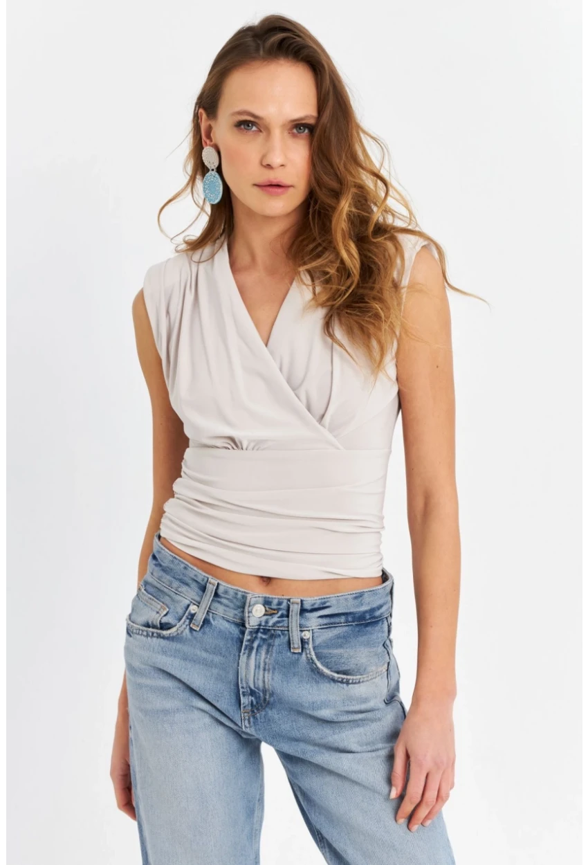 Kadın Taş Vatkalı Kruvaze Bluz MTK13213