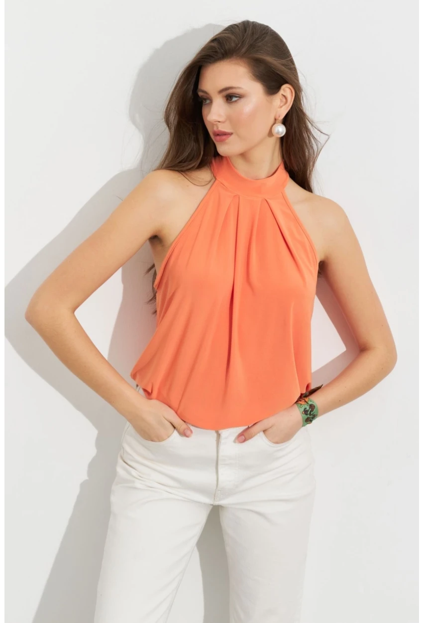 Kadın Turuncu Halter Yaka Desenli Bluz LPP1273