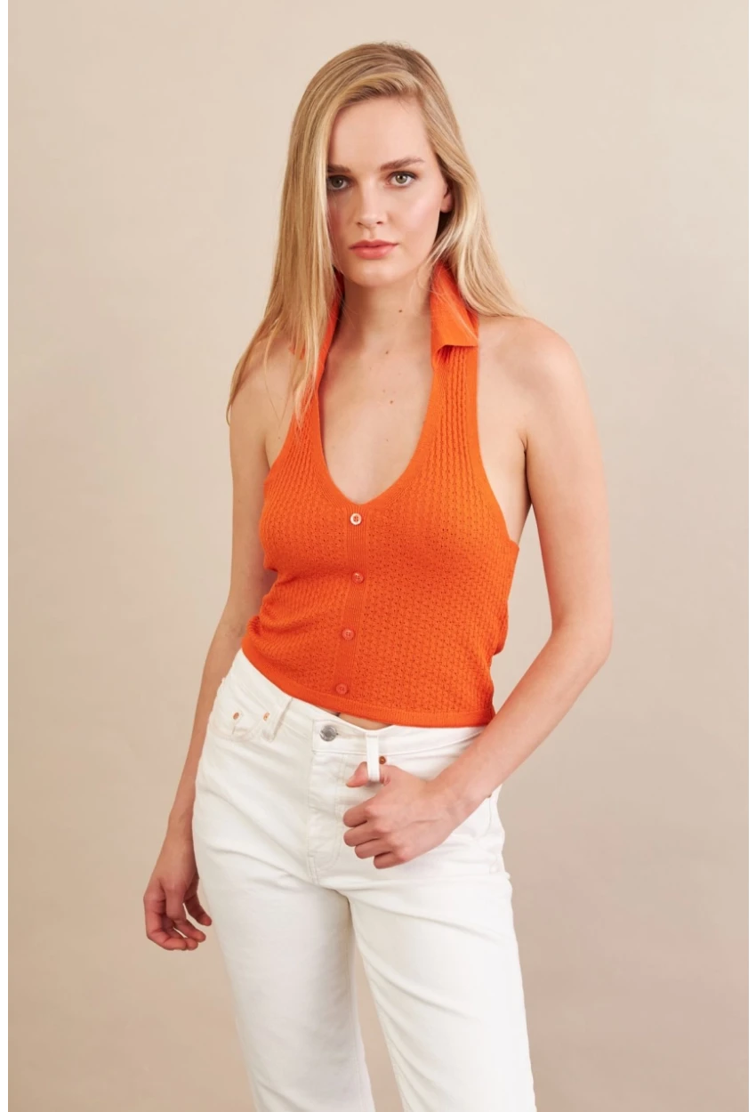 Kadın Turuncu Sırtı Açık Bluz ZH01-90