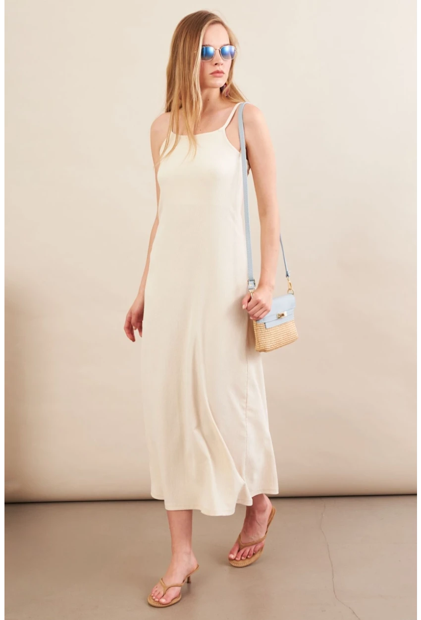 Kadın Vanilya Askılı Midi Elbise FLU7314