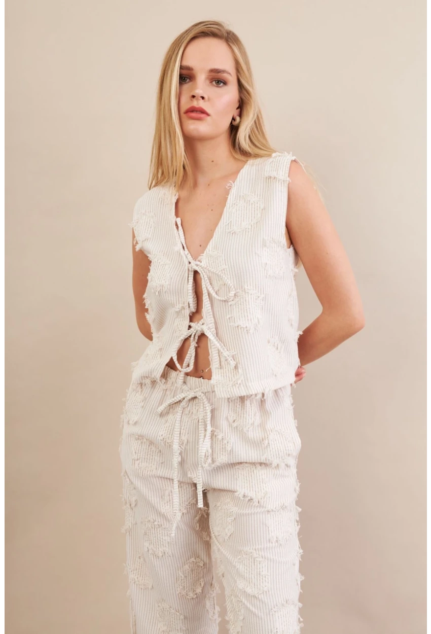 Kadın Vanilya Çizgili Püsküllü Alt Üst Takım MOD2517