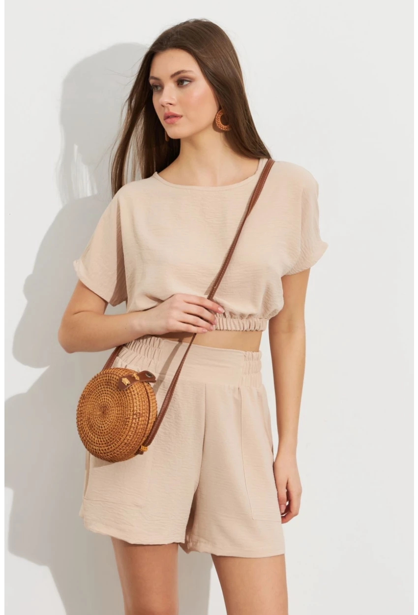 Kadın Vanilya Crop Şort Takım Q1014