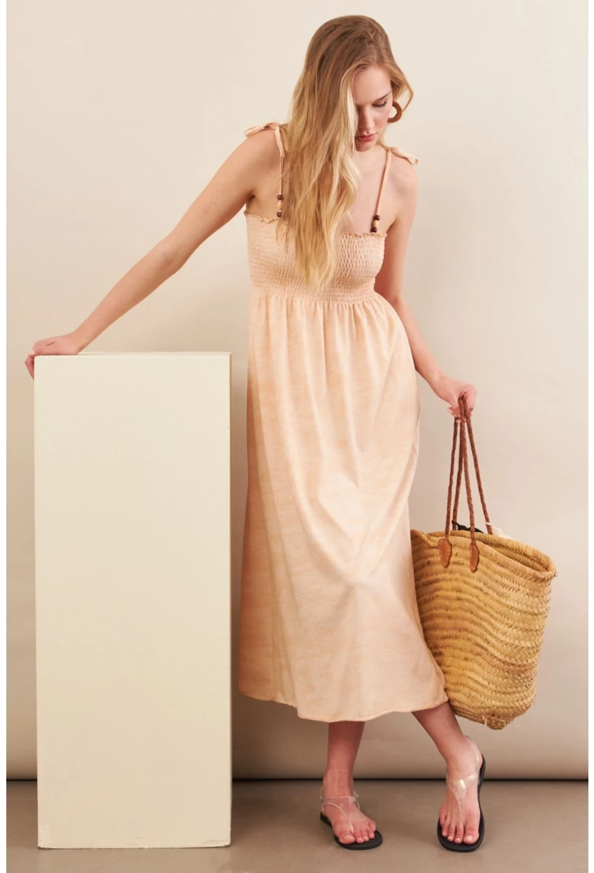 Kadın Vanilya Gipeli Midi Plaj Elbisesi OR501
