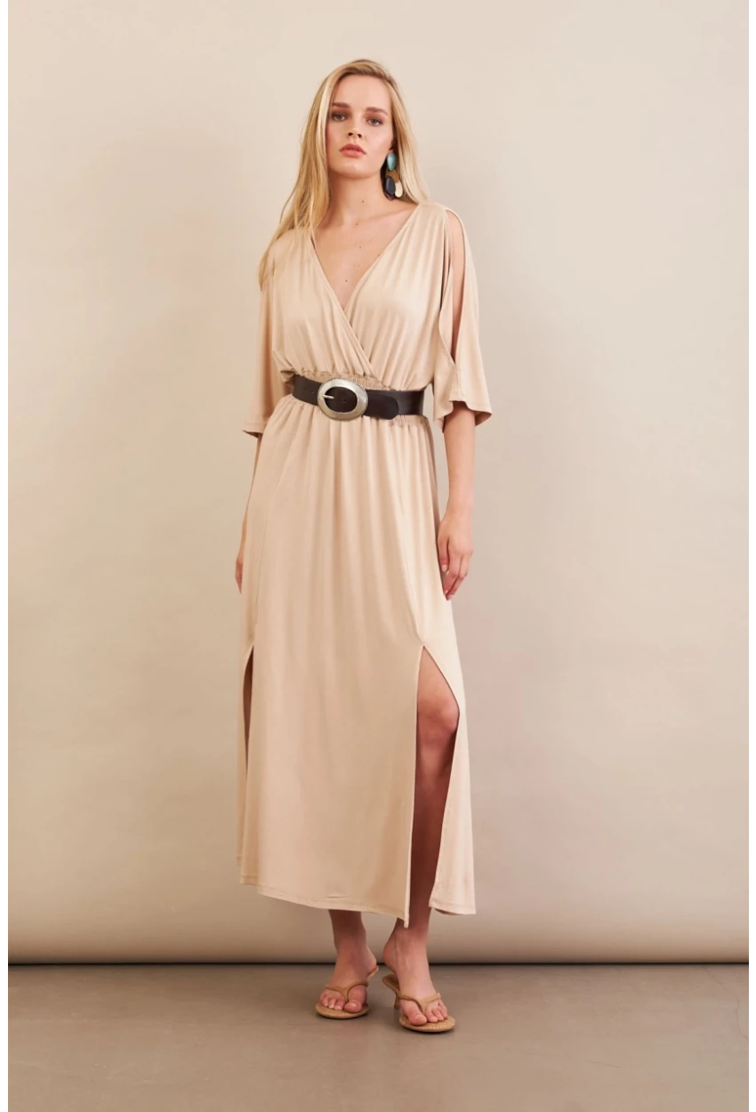 Kadın Vanilya Kol Pencereli Midi Elbise MP500