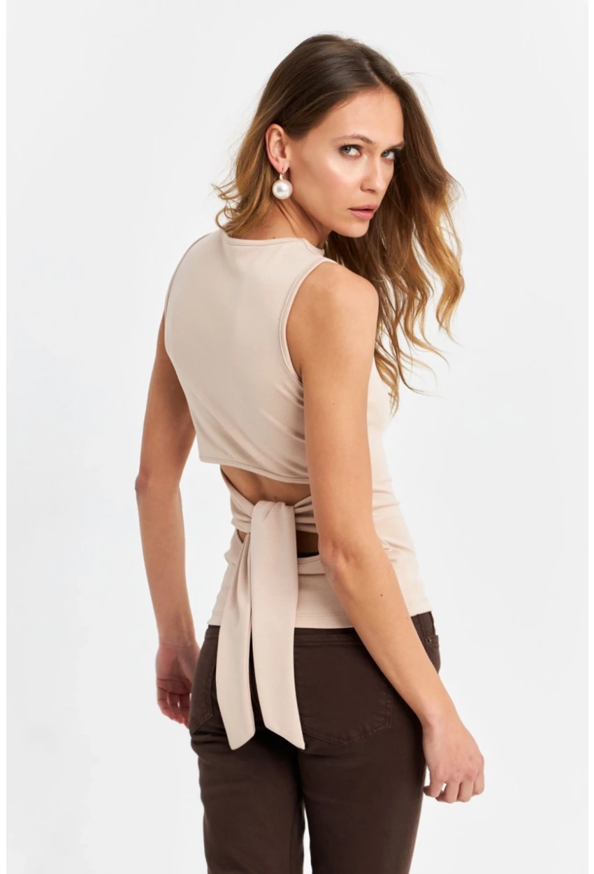 Kadın Vanilya Sırt Dekolteli Bluz TF71