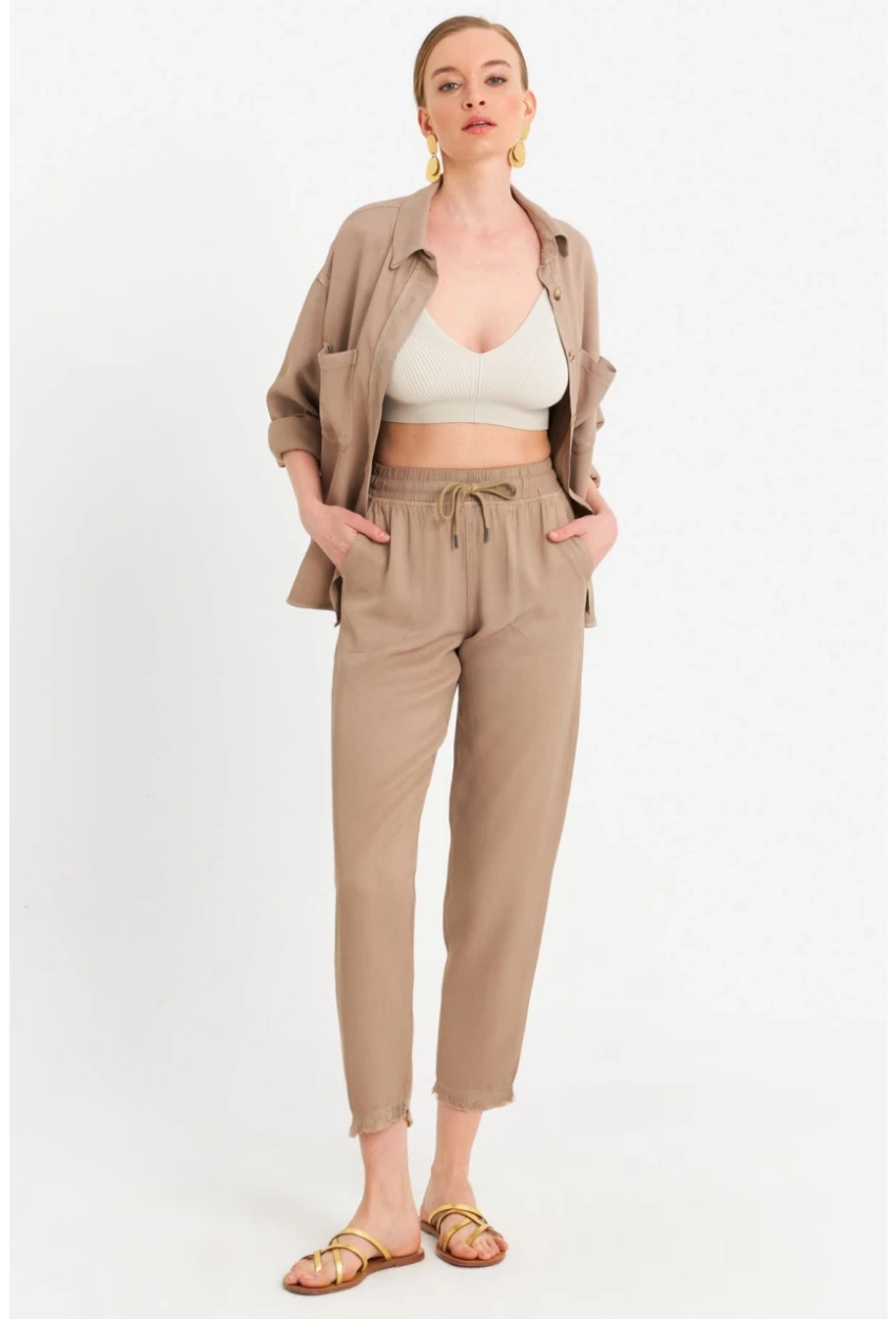 Kadın Vizon Beli Lastikli Tensel Pantolon SUN201
