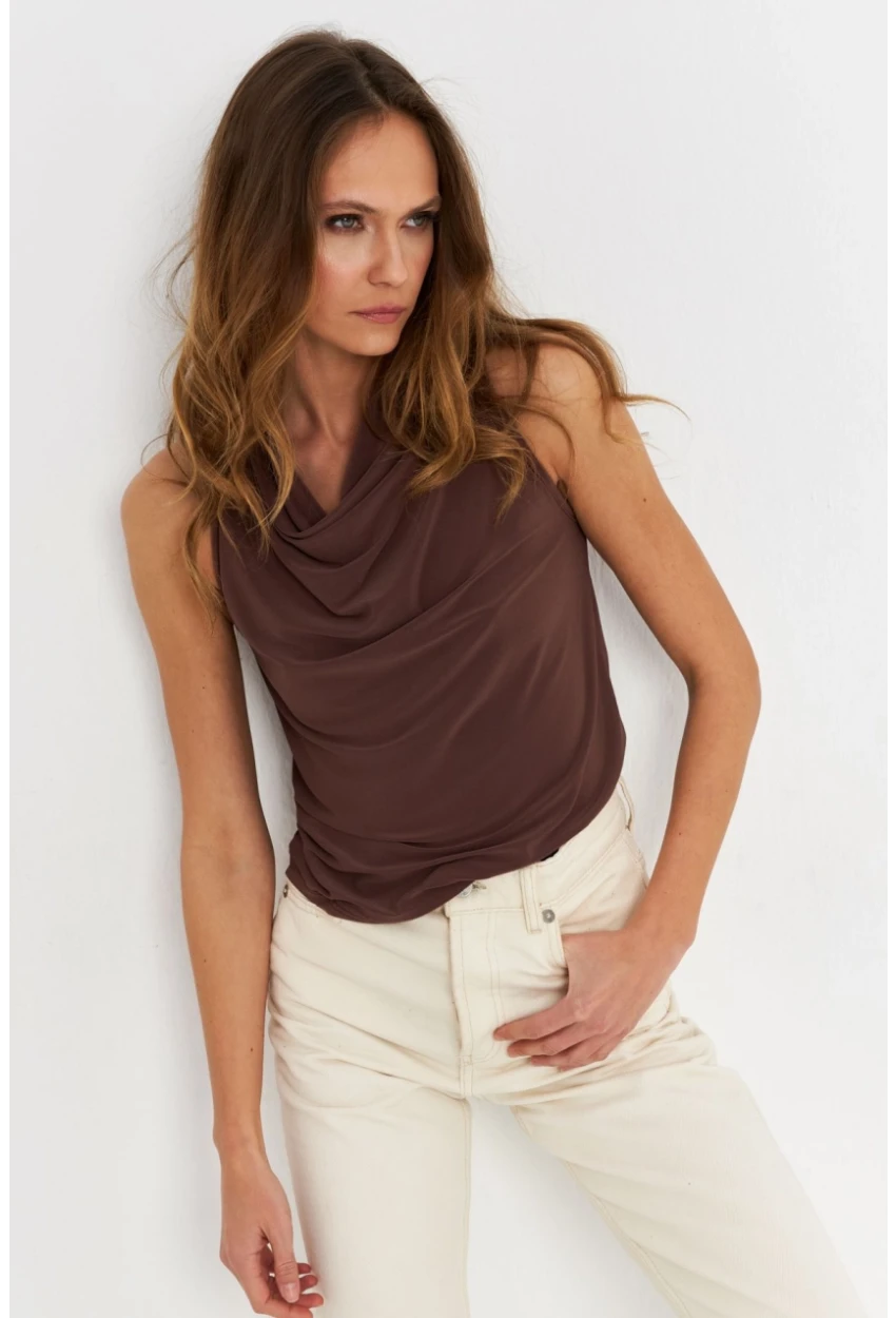 Kadın Vizon Degaje Yaka Kolsuz Bluz LPP1226-90