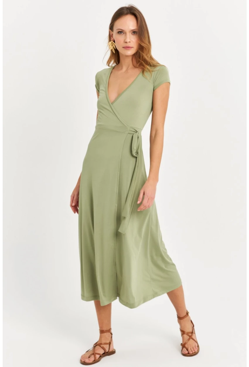 Kadın Yeşil Kruvaze Midi Elbise EY2785