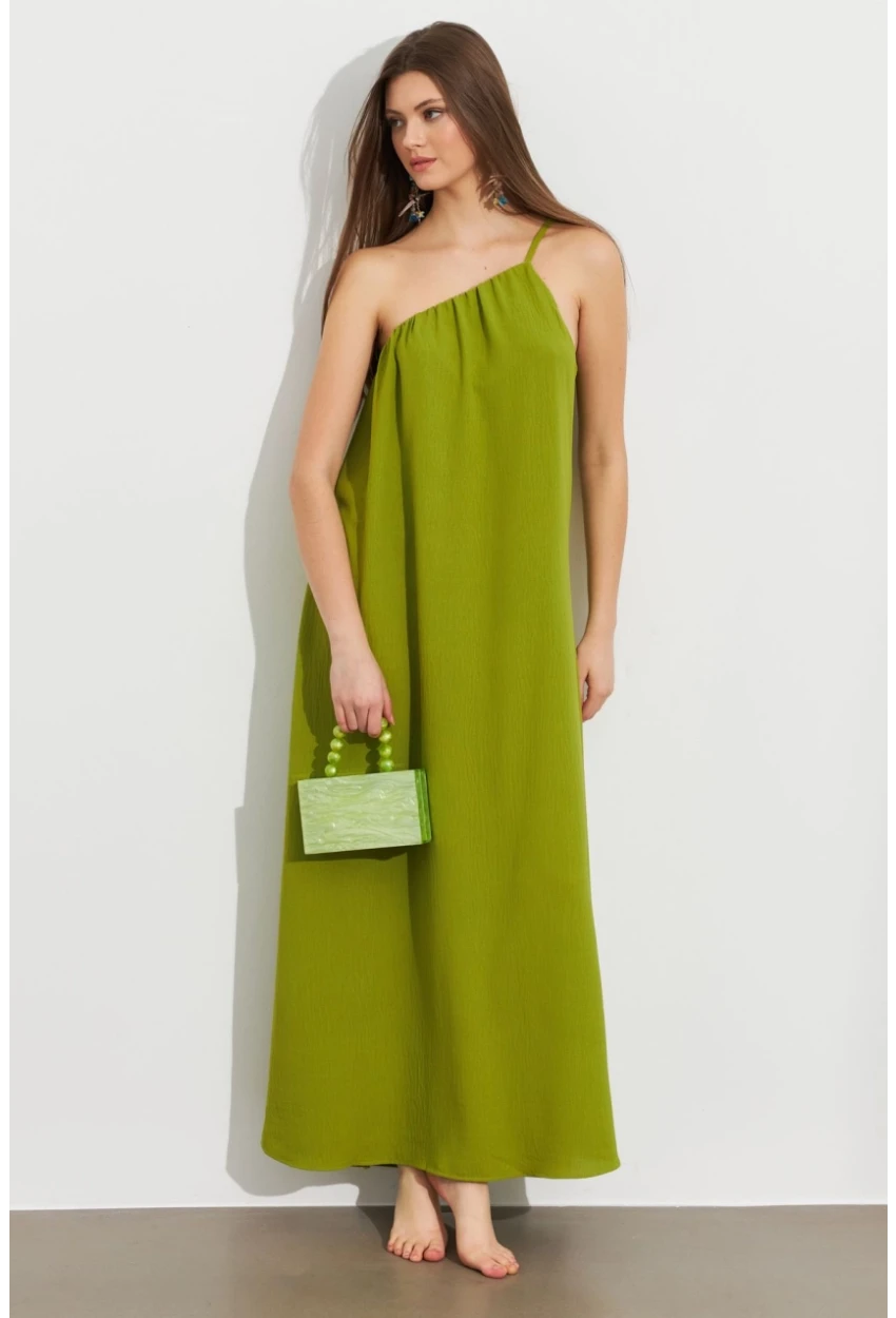 Kadın Yeşil Tek Omuz Maxi Elbise İRE1012