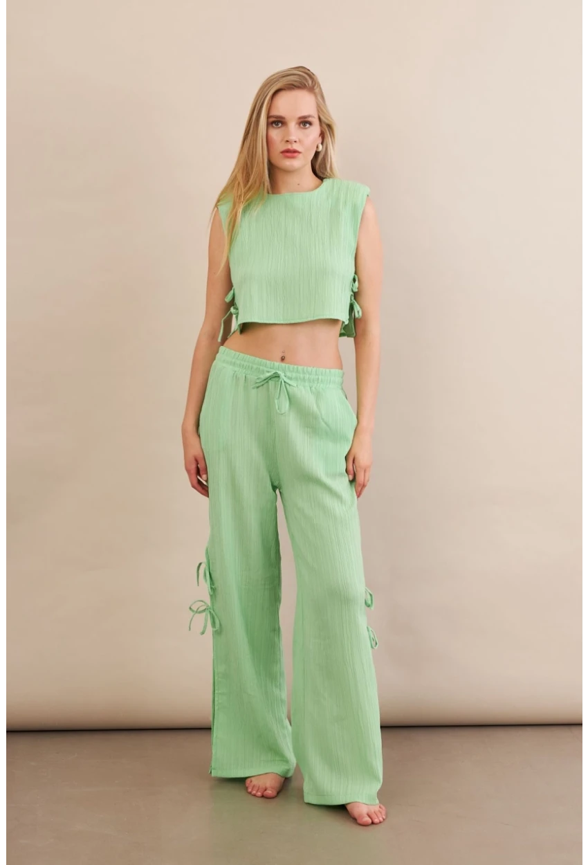 Kadın Yeşil Omuzları Vatkalı Alt Üst Takım KED002