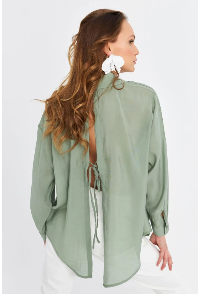 Kadın Yeşil Sırtı Açık Gömlek MOD2369-90