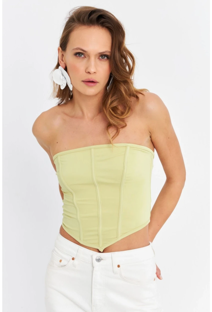 Kadın Yeşil Straplez Crop Bluz B6081