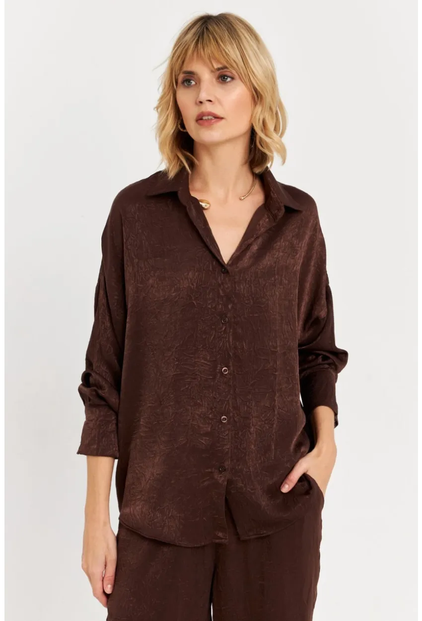 Kadın Acı-Kahve Saten Gömlek MCAR1127