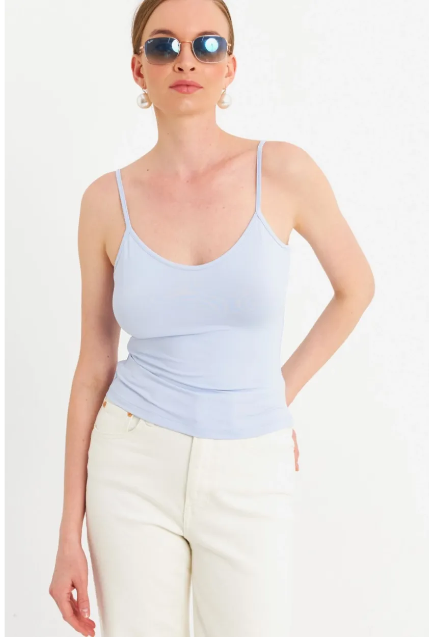 Kadın Açık Mavi Askılı Basic Atlet FLS06
