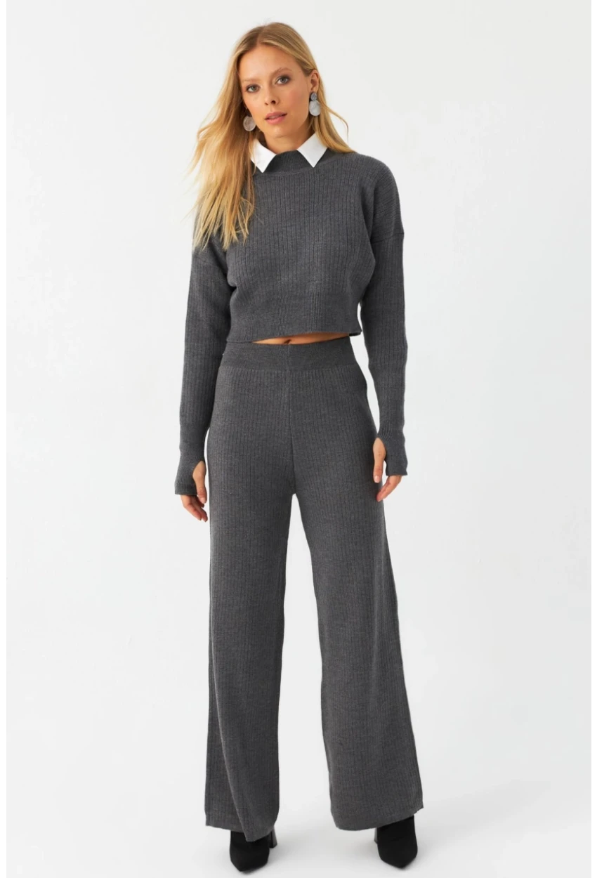 Kadın Antrasit Alt Üst Triko Takım ELT163