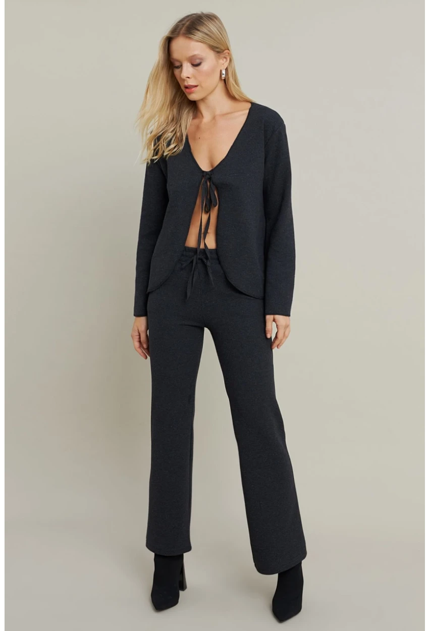 Kadın Antrasit Bağlama Detaylı Alt Üst Takım YLE1098