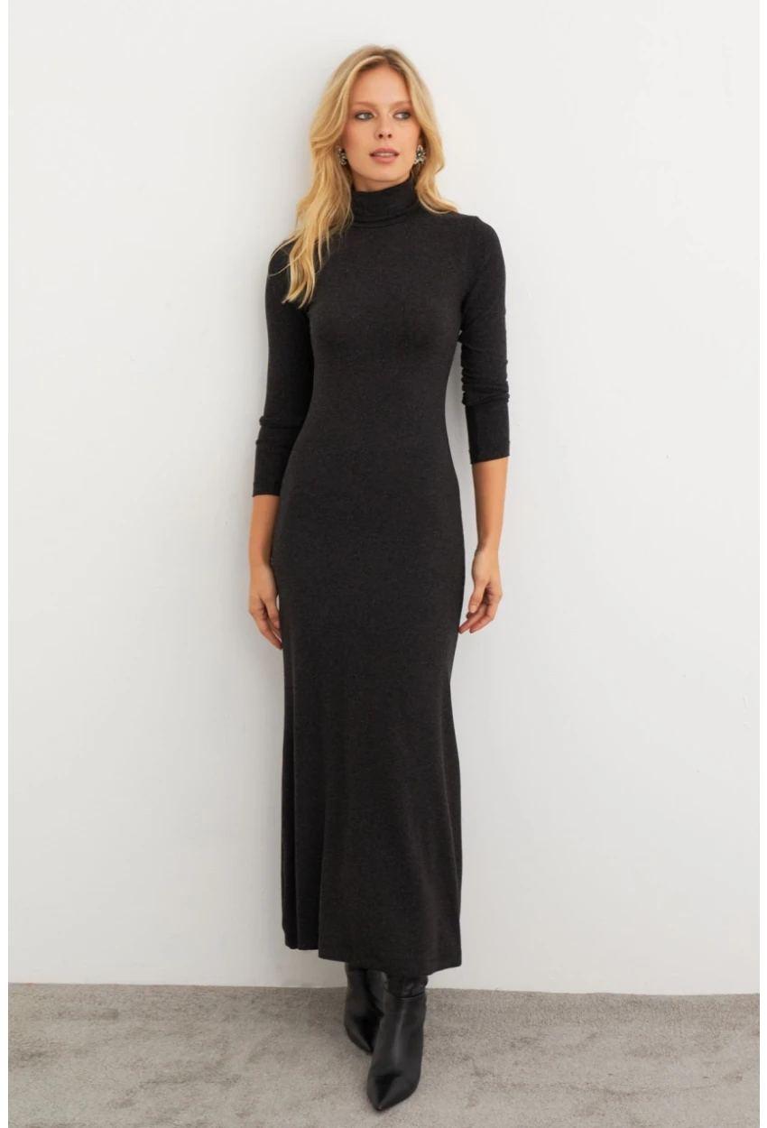 Kadın Antrasit Balıkçı Maxi Elbise MEY100