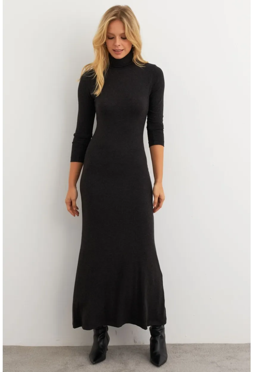 Kadın Antrasit Balıkçı Maxi Elbise MEY100