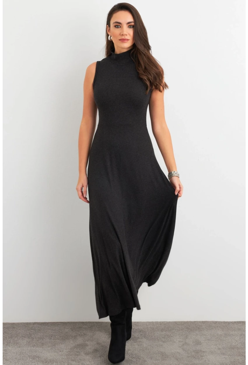 Kadın Antrasit Basic Midi Elbise EY3019