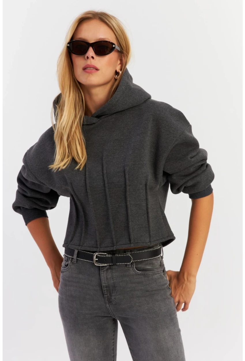 Kadın Antrasit Nervüllü Üç İplik Sweatshirt TF13