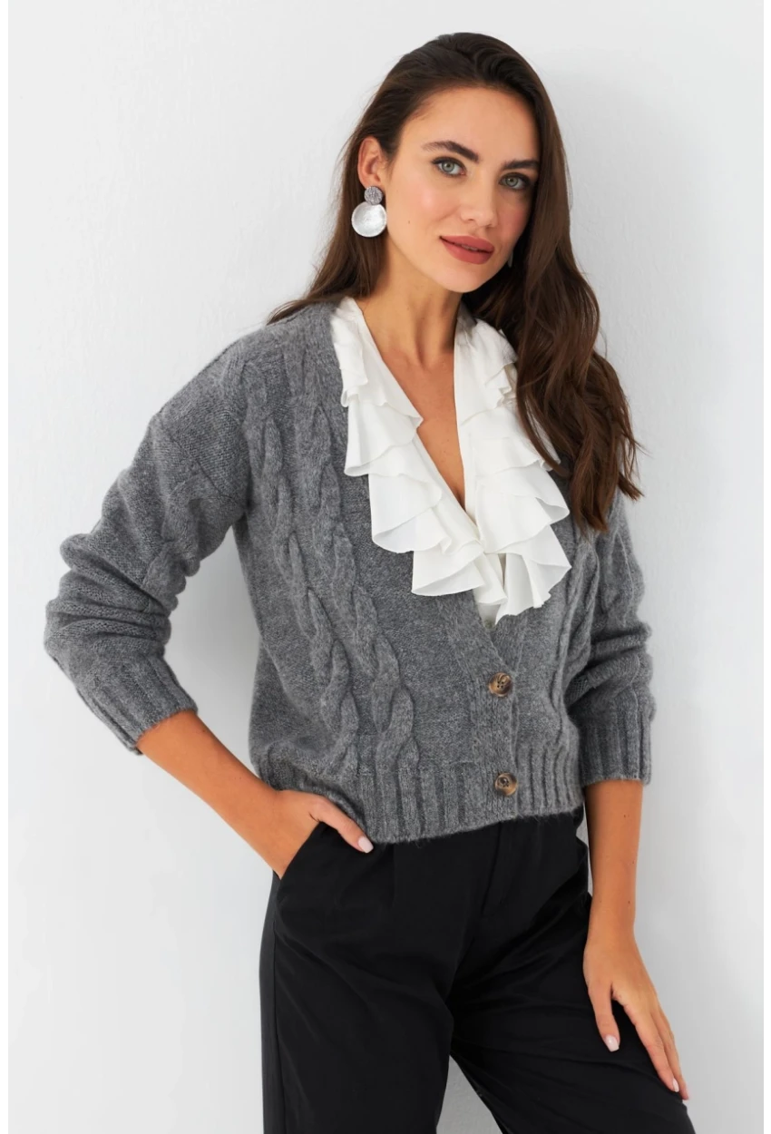 Kadın Antrasit Saç Örgülü Hırka YV295