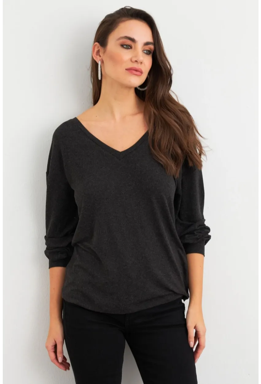 Kadın Antrasit Sırtı Fiyonklu Bluz EY3022