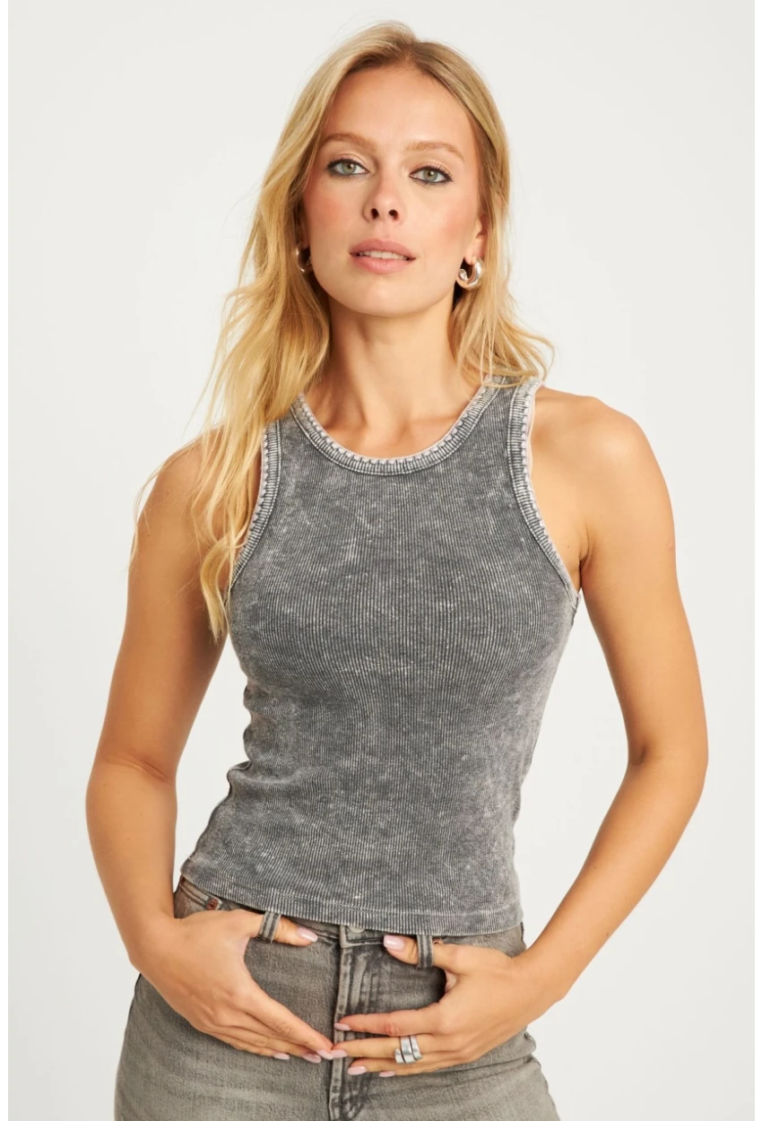 Kadın Antrasit Yıkamalı Triko Bluz AYD341