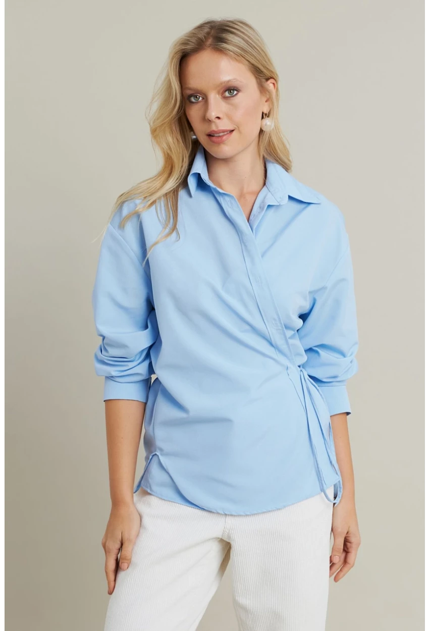 Kadın Bebe Mavi Bağlama Detaylı Gömlek ZER418