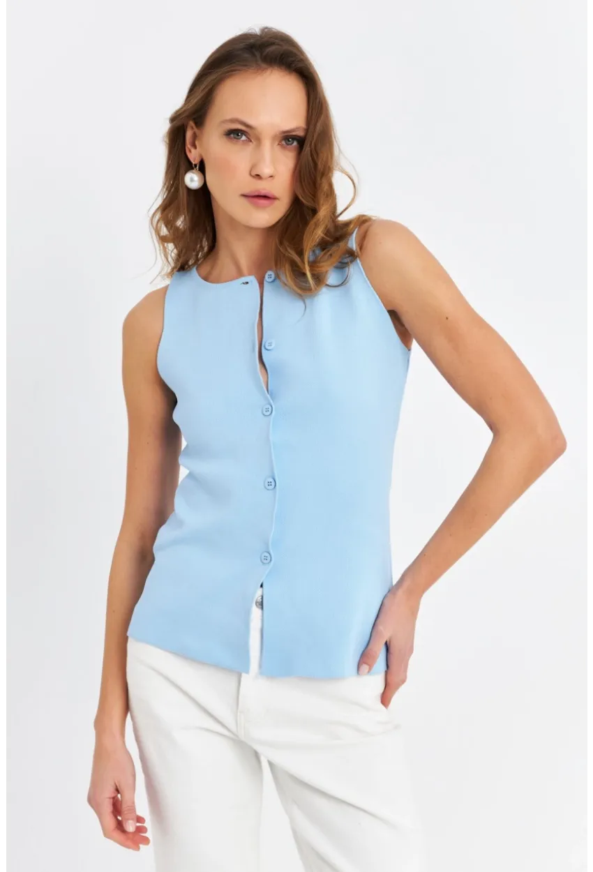 Kadın Bebe Mavi Düğmeli Triko Bluz ZH10
