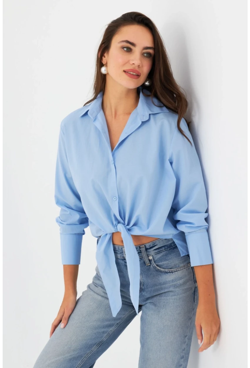 Kadın Bebe Mavi Önü Bağlamalı Gömlek ZER417
