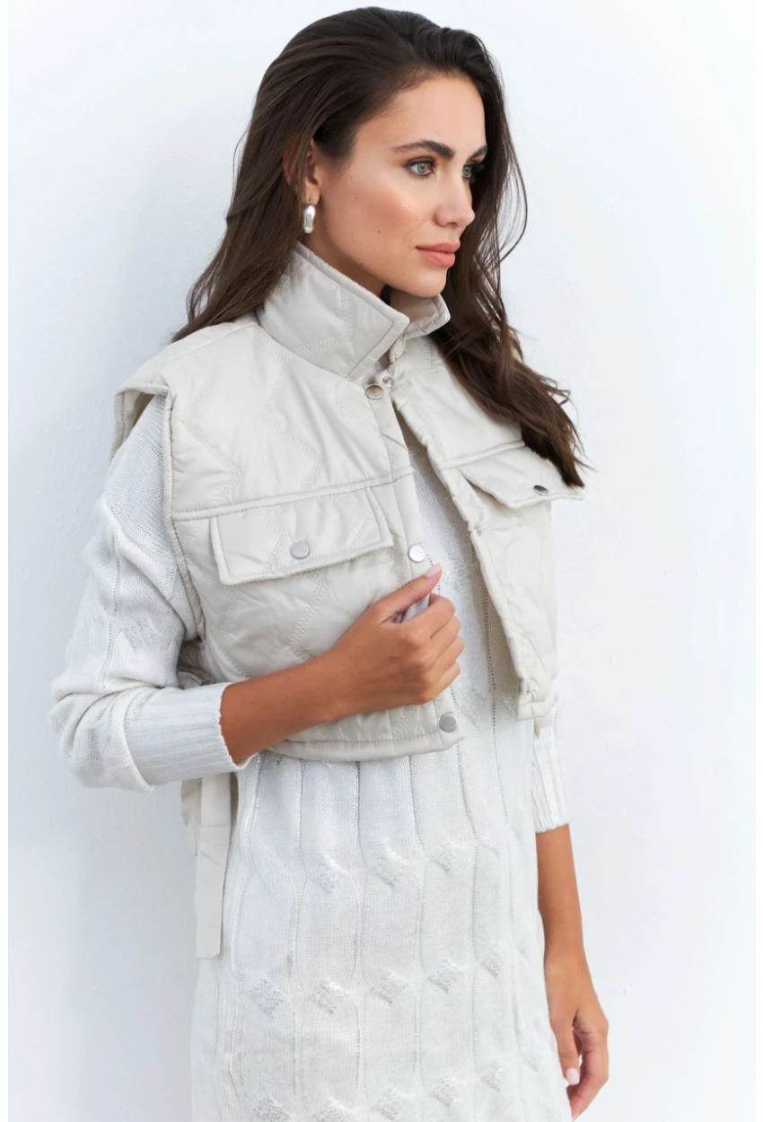 Kadın Bej Crop Yelek İS808