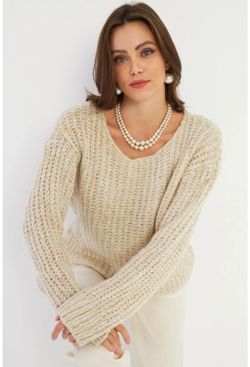 Kadın Bej Parlak Kazak KAZ25