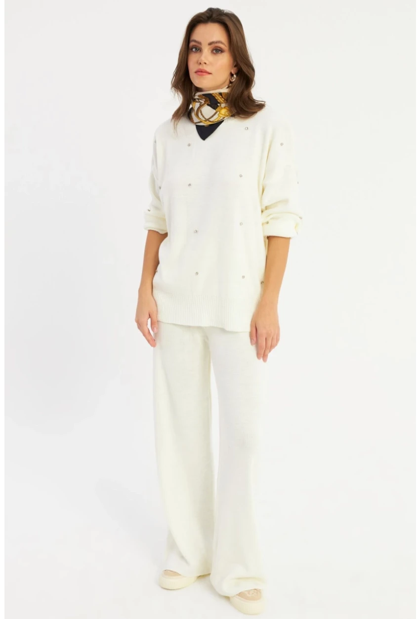 Kadın Bej Taşlı Alt Üst Takım MYİL10